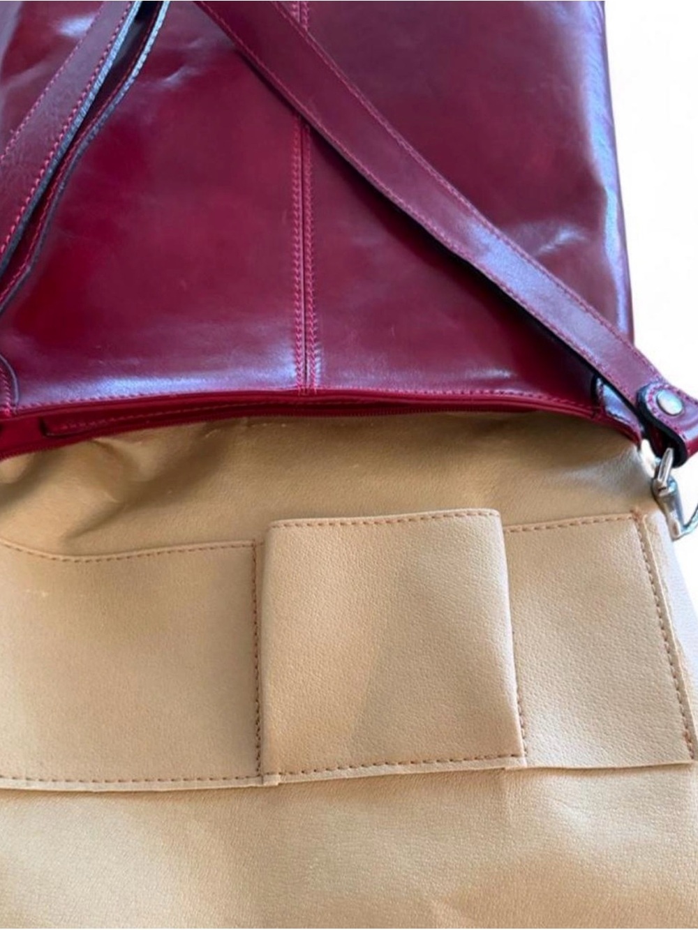 Borse in Pelle Cranberry Italian Leather Tote Bag NWOT - Picture 5 of 10